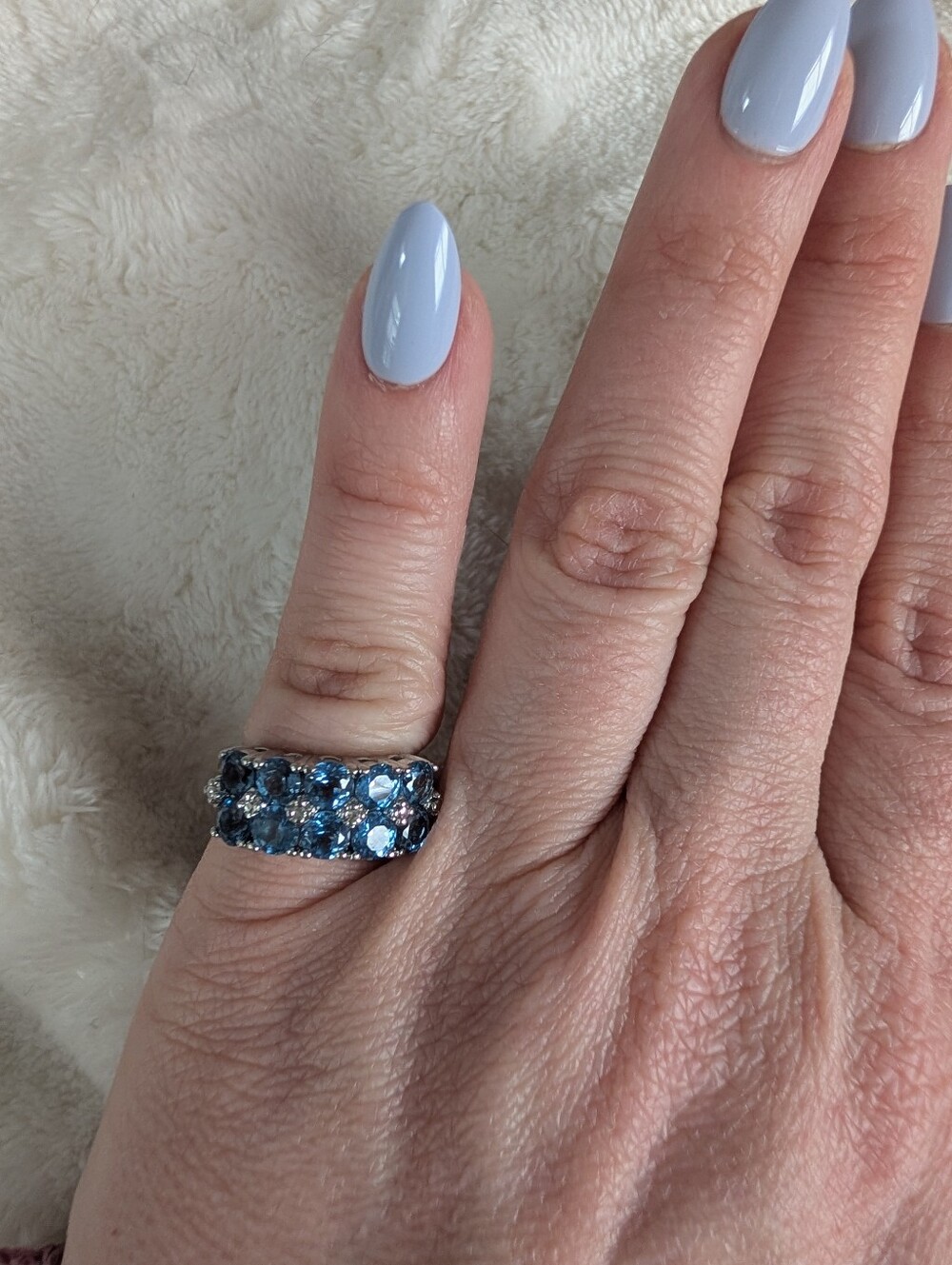 Sterling Silver London Blue Topaz Cluster Ring 925 Multi Row Band Statement Ring